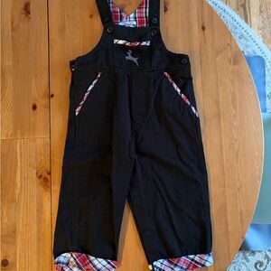 Hartstrings Black Overalls with Red Plaid Trim